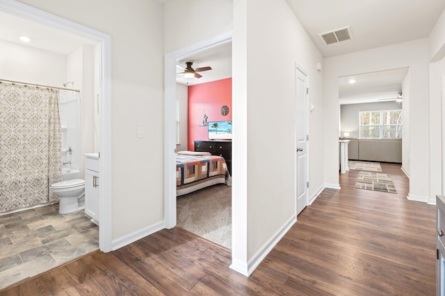 hall with dark hardwood / wood-style flooring