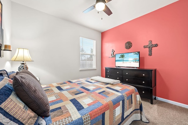 bedroom with carpet flooring and ceiling fan