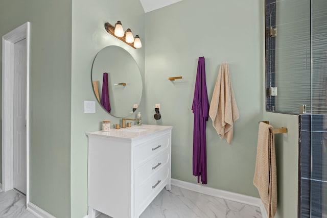 bathroom with vanity and an enclosed shower