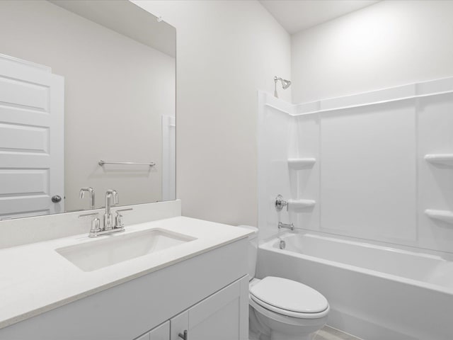 full bathroom featuring shower / tub combination, vanity, and toilet