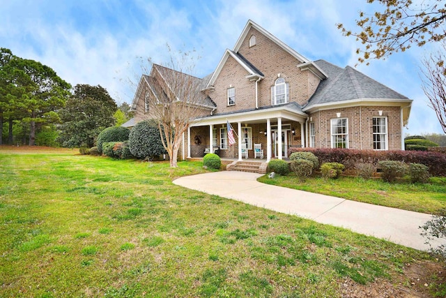 view of front of home with a front lawn and covered porch