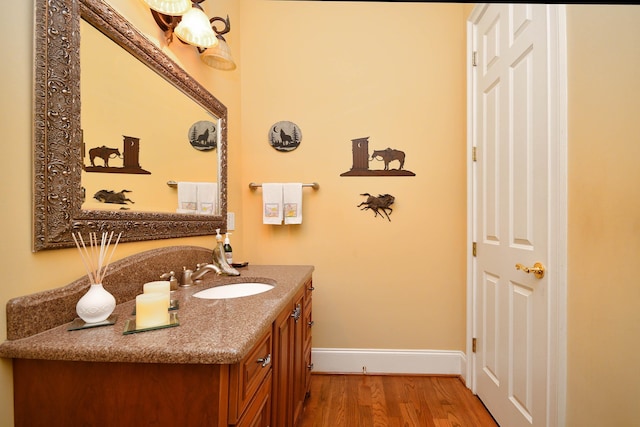 bathroom featuring hardwood / wood-style flooring and vanity