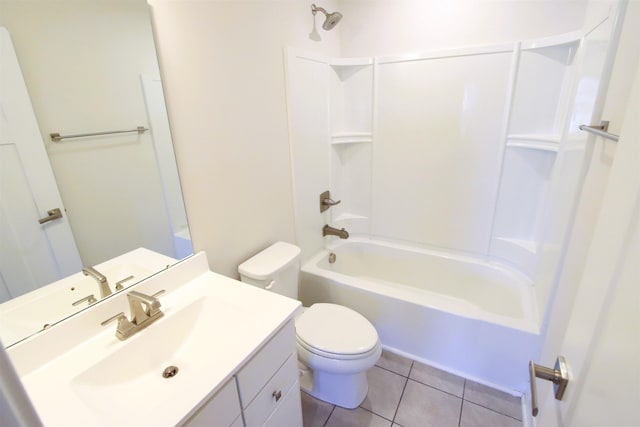 full bathroom featuring tile patterned flooring, vanity, toilet, and shower / washtub combination