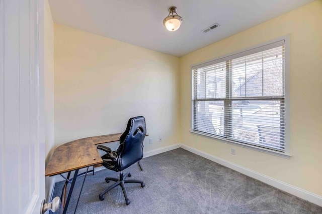 view of carpeted home office