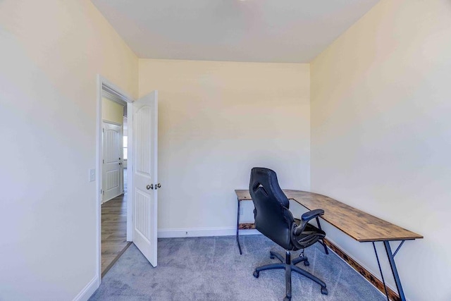 home office featuring light carpet