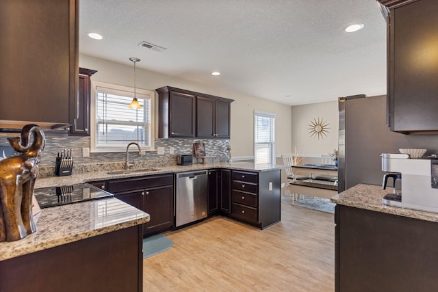 kitchen featuring plenty of natural light, sink, hanging light fixtures, and appliances with stainless steel finishes