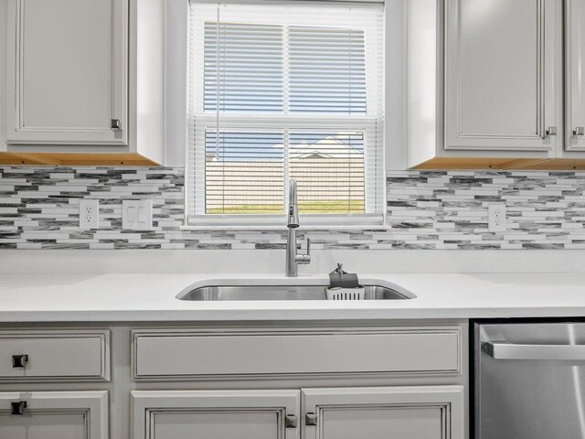 kitchen with backsplash, stainless steel dishwasher, and sink