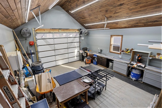 garage with wooden ceiling