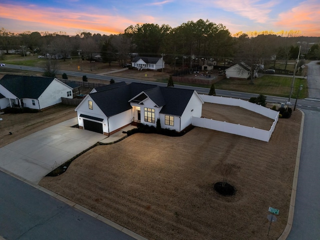 view of aerial view at dusk