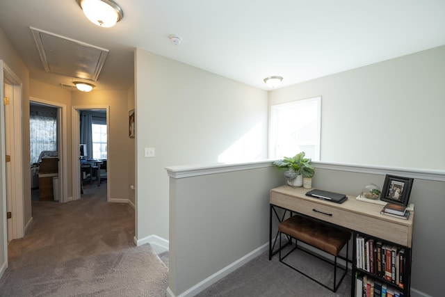 home office featuring dark carpet