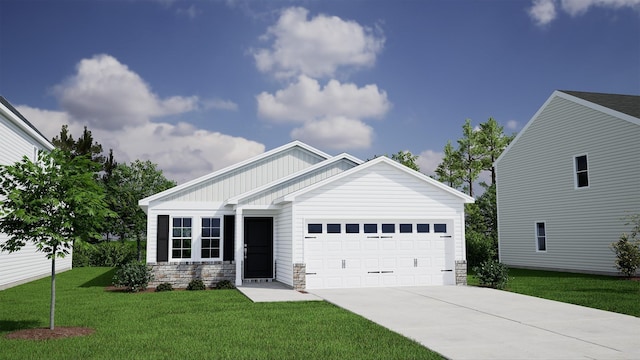 craftsman-style house with a front yard and a garage