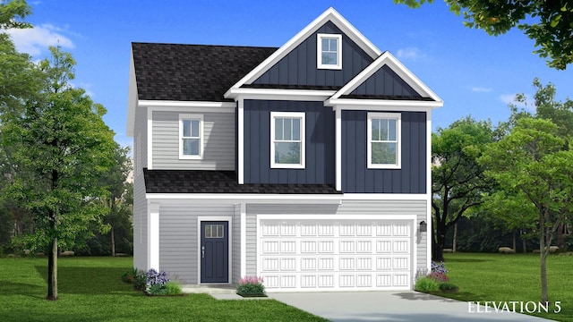 view of front of house with a garage and a front lawn