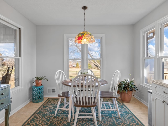 dining space featuring plenty of natural light and a textured ceiling