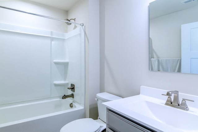 full bathroom featuring vanity,  shower combination, and toilet