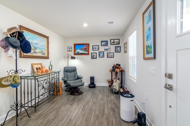 sitting room with wood-type flooring