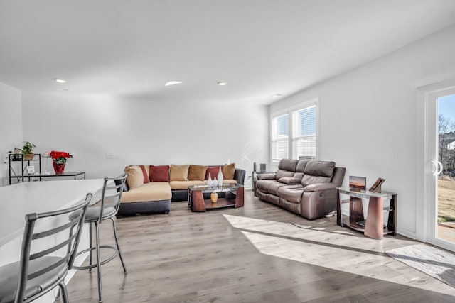 living room with light hardwood / wood-style flooring