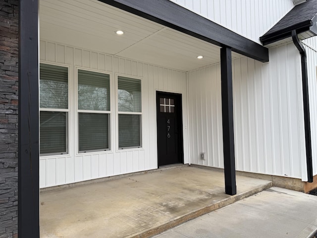 doorway to property with a patio