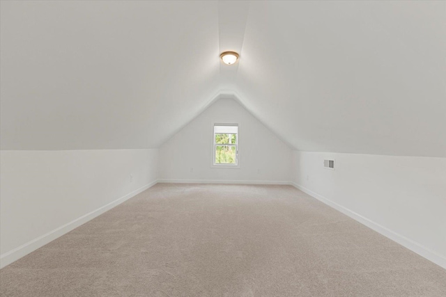 additional living space featuring light carpet and lofted ceiling