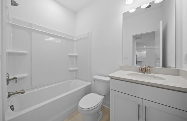 full bathroom with vanity, toilet, and shower / washtub combination