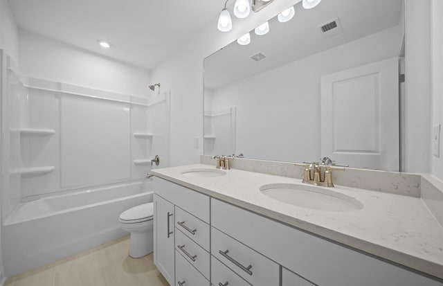 full bathroom featuring vanity, shower / bathing tub combination, and toilet