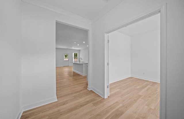 interior space featuring light hardwood / wood-style flooring and sink