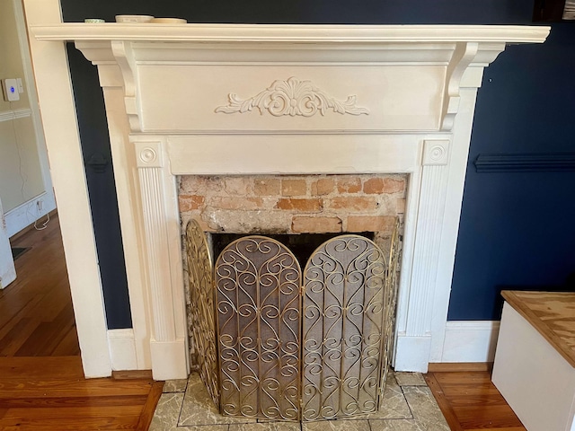 interior details with a fireplace