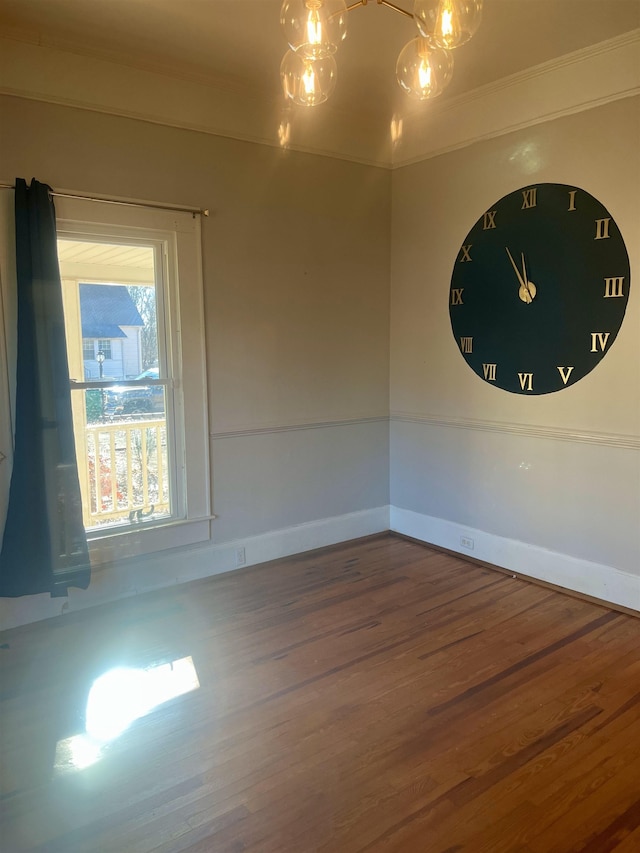 spare room featuring hardwood / wood-style floors and crown molding