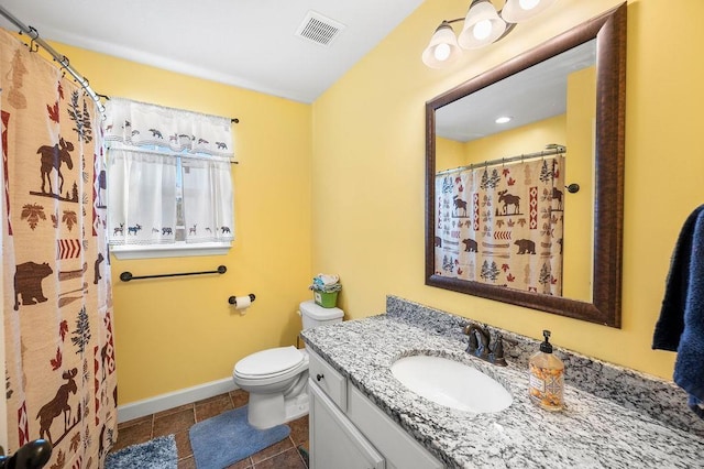 bathroom featuring tile patterned floors, vanity, and toilet