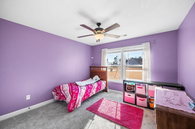 bedroom featuring carpet floors and ceiling fan