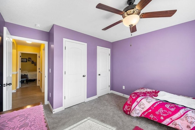 bedroom with carpet floors and ceiling fan