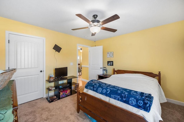 bedroom with carpet flooring and ceiling fan