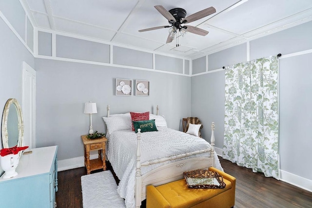 bedroom featuring ceiling fan and dark hardwood / wood-style floors