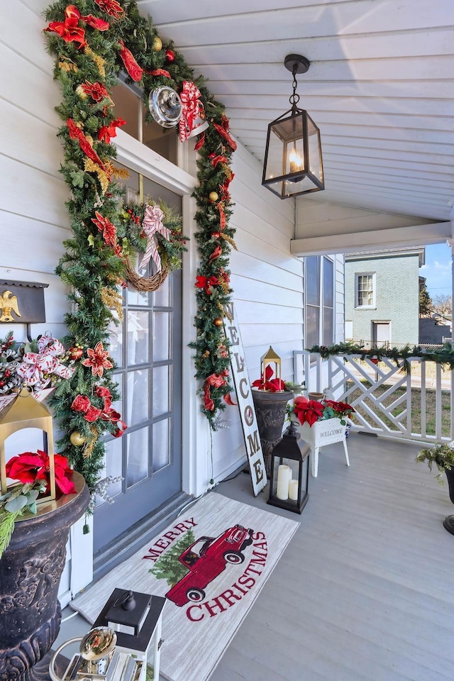 wooden deck featuring covered porch