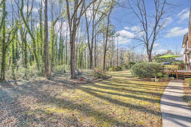 view of yard with a wooden deck