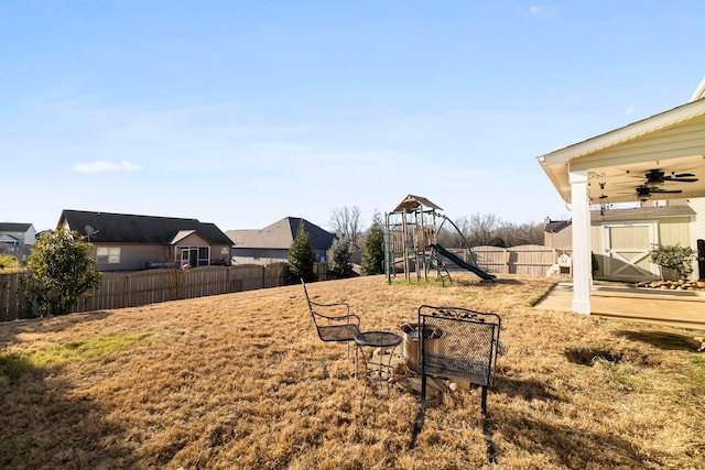 view of yard with a playground