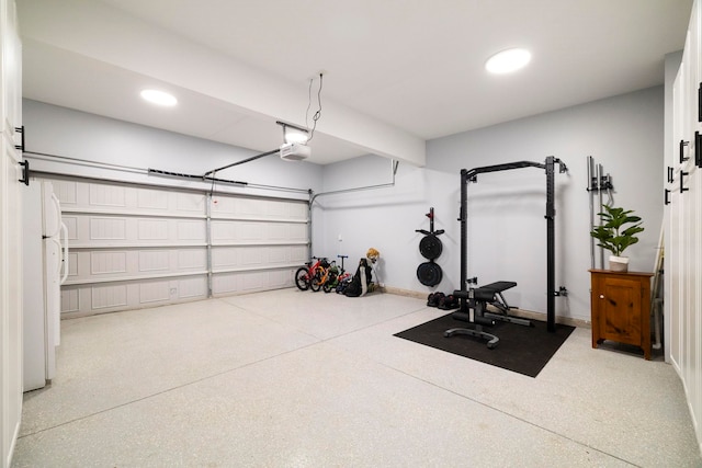 garage with white refrigerator