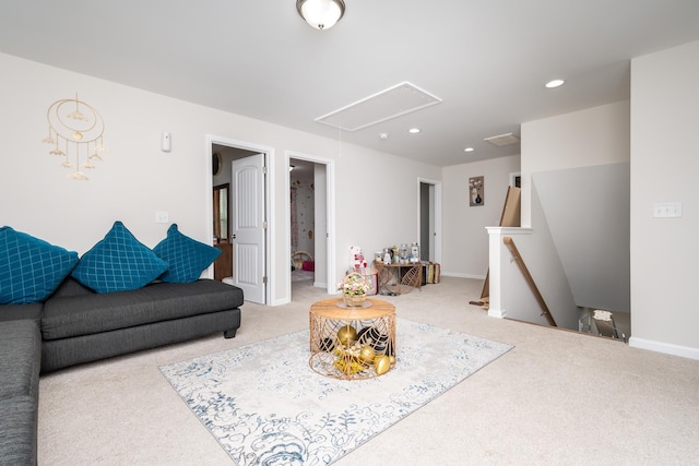 living room with light colored carpet