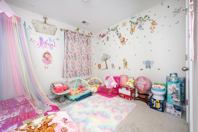 recreation room featuring carpet flooring