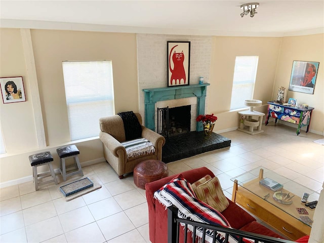 living room featuring light tile patterned floors