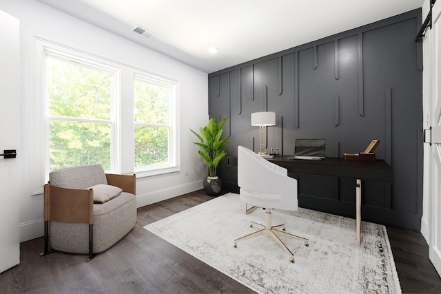 office with dark wood-type flooring