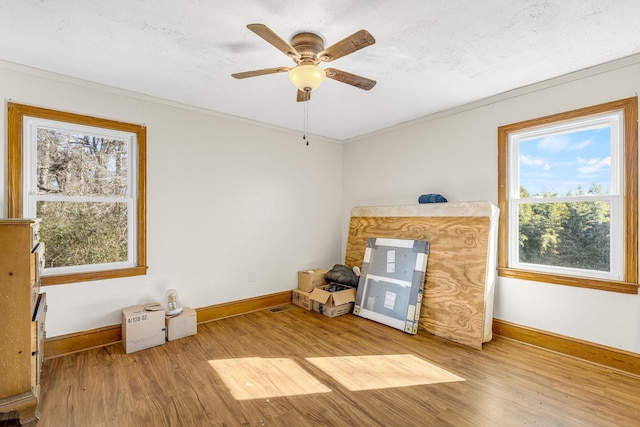 misc room featuring hardwood / wood-style floors, a healthy amount of sunlight, and crown molding