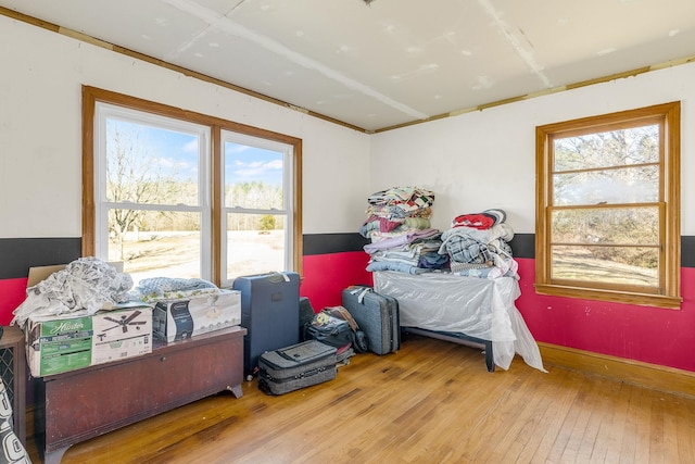 bedroom with multiple windows and hardwood / wood-style flooring