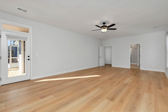 unfurnished room featuring ceiling fan and light hardwood / wood-style floors