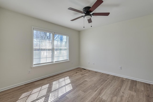 empty room featuring ceiling fan and light hardwood / wood-style floors