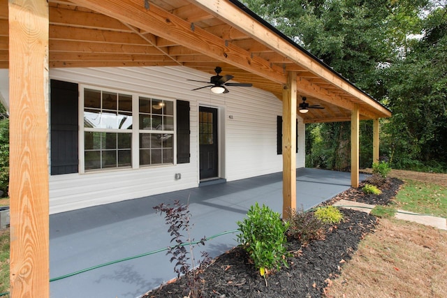 view of patio / terrace featuring ceiling fan