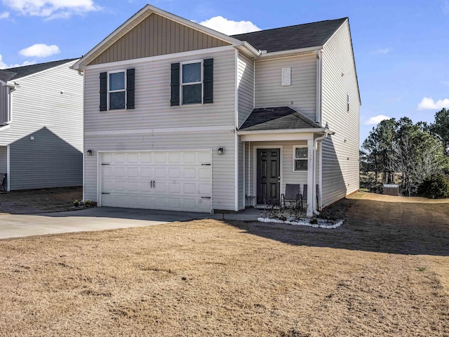 front facade with a garage