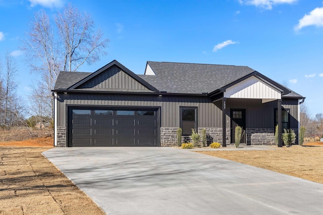 modern farmhouse featuring a garage