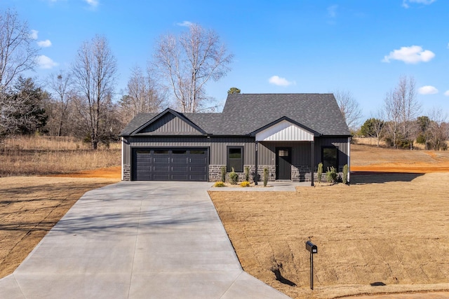 modern farmhouse with a garage