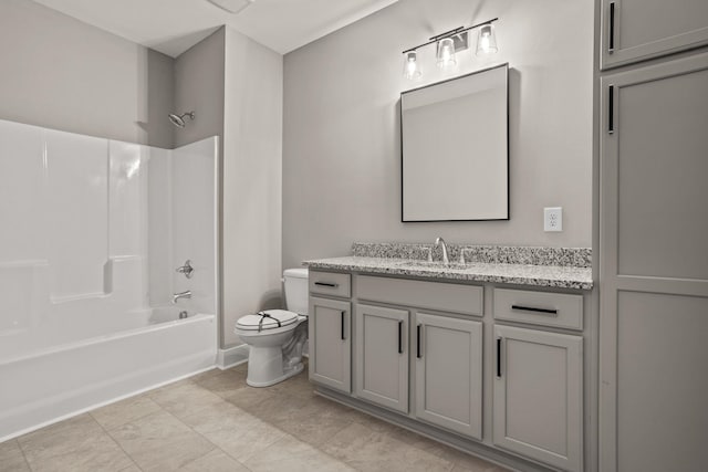 full bathroom with toilet, tile patterned flooring, shower / washtub combination, and vanity