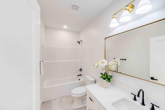 full bathroom featuring shower / bathing tub combination, vanity, and toilet